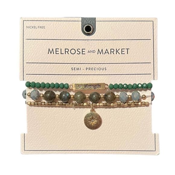 NWT Melrose And Market Set Of 3 Semi-Precious Labradorite Green Gold Bracelets - Picture 1 of 2